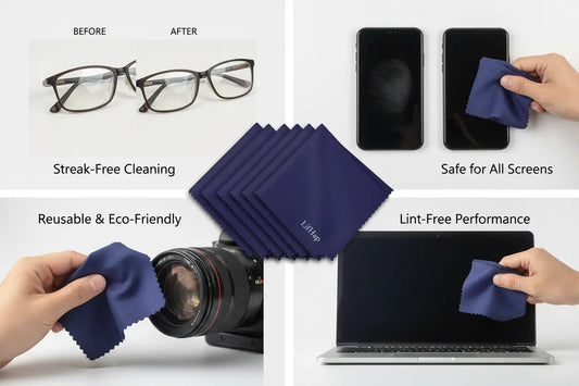 Extra Large Microfiber Cleaning Cloths(12"x 12") for Glasses or Eyeglass PhoneComputer ScreenCamera LensEye Glasses Lens CleanerEyeglass Cleaner Cloths Wipes for Delicate Surface(6 Pcs) The Blue Coil
