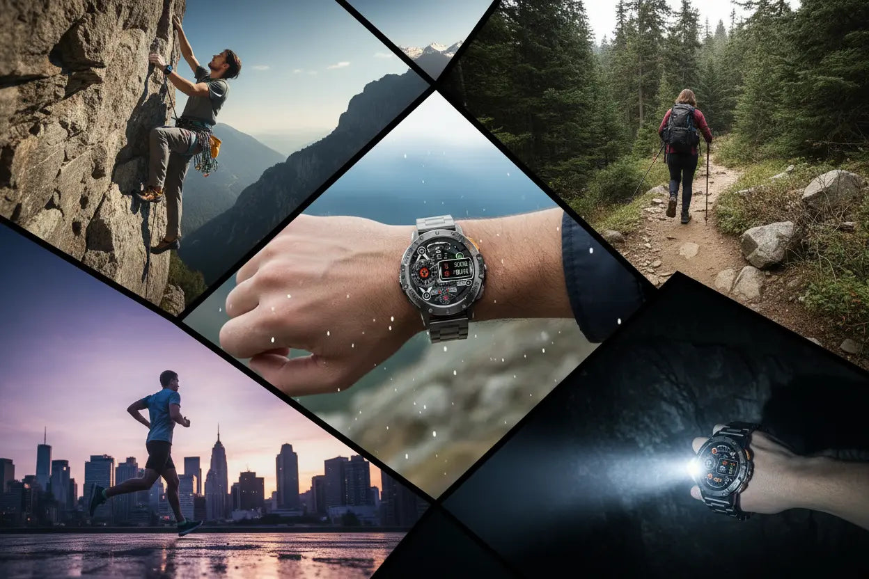 FOXBOX Military Smart Watch for Men with Flashlight The Blue Coil