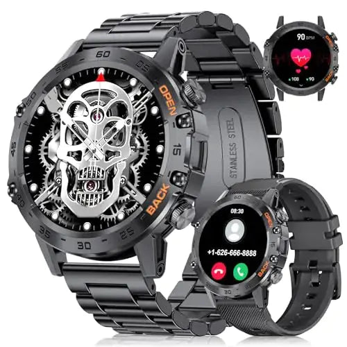FOXBOX Smart Watch for Men Answer/Make Call for Android iOS 400mAh Military Smartwatch Heart Rate Blood Oxygen Sleep Monitor Step Counter 2 Straps1.39" HD Waterproof Outdoor Smart Watches Black