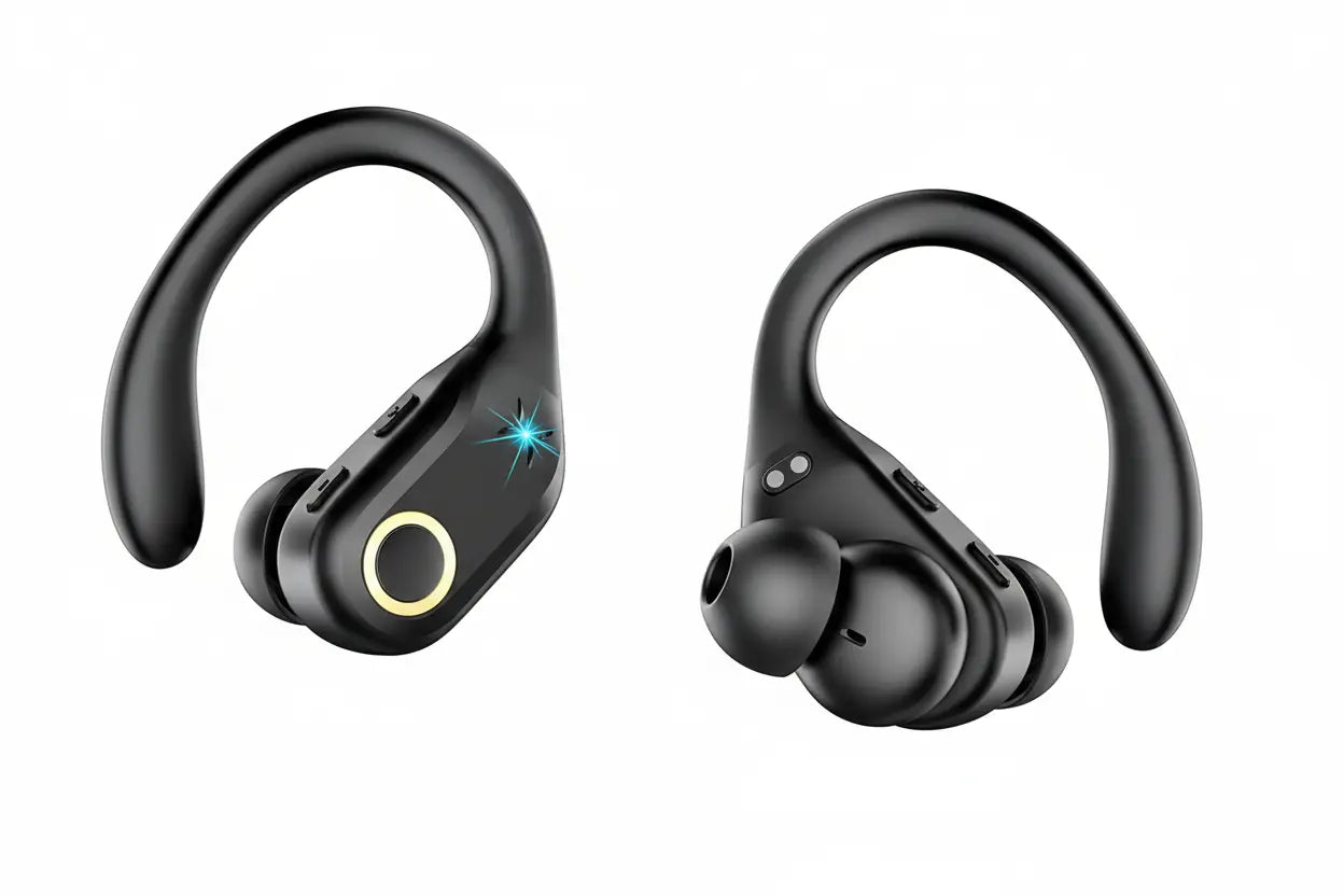 Wireless Earbuds Bluetooth 5.3 Headphones Stereo Bass ENC Noise Cancelling Mic HD Call Over Ear buds with Soft Earhooks for Sports 48H Playtime LED Display IP7 Waterproof Earphones for Android iOS