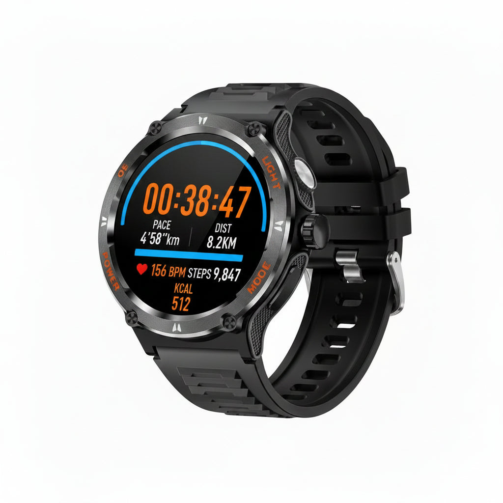 Blue Coil Tech Rugged Military Smart Watch for Men | 1.53" HD Tactical Smartwatch & Fitness Tracker | LED Flashlight, 3ATM Waterproof, Heart Rate Monitor | iPhone & Android Compatible