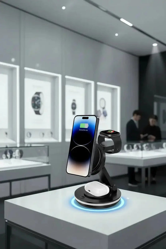 3-in-1 Magnetic Wireless Charging Station | 15W Fast Charger for iPhone, Apple Watch & AirPods | Selected by Blue Coil Tech