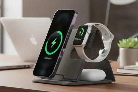 3 in 1 Wireless Charging Station for Multiple Devices Foldable Travel Wireless Charger for iPhone 15 14 13 12 11 Pro Max IWatch 2-8 Series AirPods 3 2 Pro 15W Fast Charging Portable Charger Stand The Blue Coil