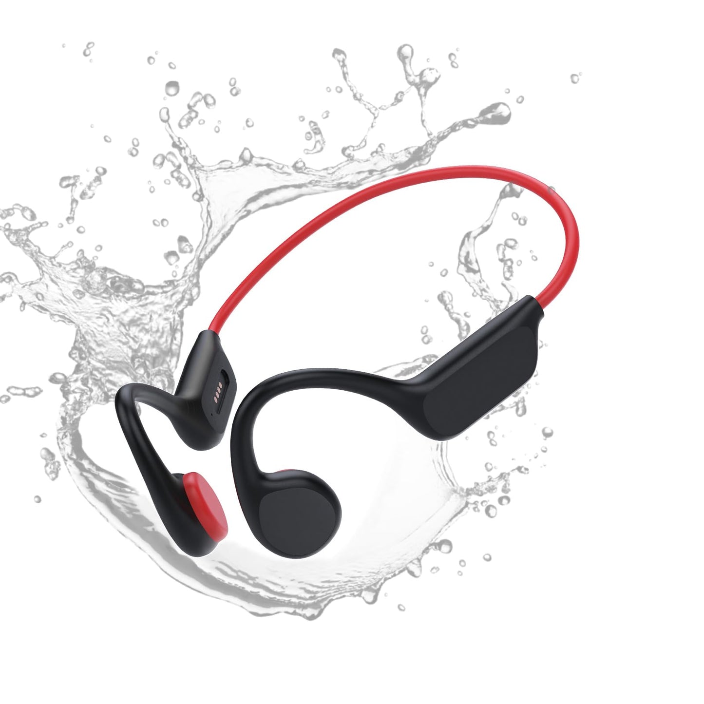 Bone Conduction Headphones Sports Headset Open-Ear Bluetooth 5.4 Wireless Swimming Earphones with Built-in Mic 32G Memory Magnetic Charging IPX8 Waterproof for Workout Running Cycling (Black Red)