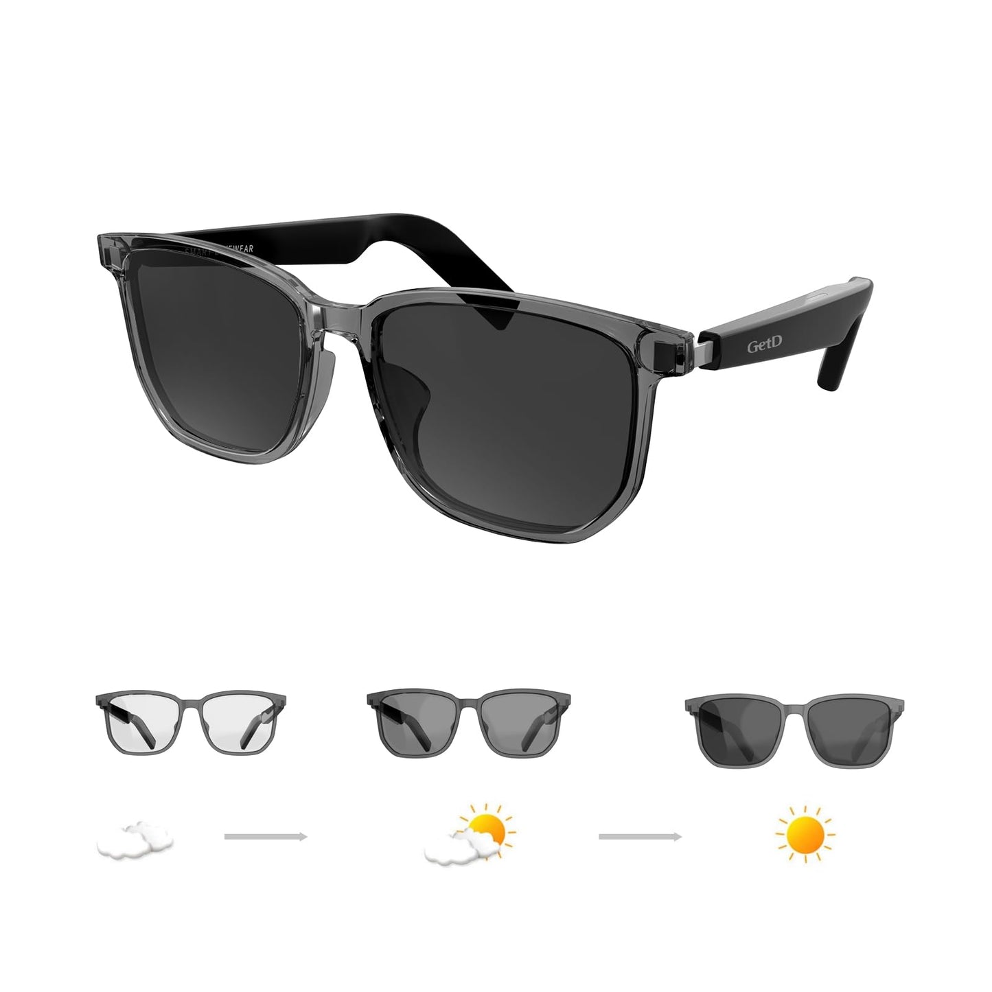Bluetooth Sunglasses for Men & Women AI Translator 11H Battery Life Color-Changing Polarized Lens Anti-Blue Light & UV Protection Voice Control Built-in Mic & Speakers Duoecho Smart Glasses