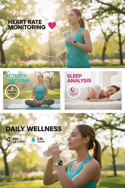 ANCwear Fitness Tracker Smartwatch for Women Bluetooth Calling iOS Compatible IP67 Waterproof Heart Rate Monitor Activity/Sleep Tracker (Rose Gold)