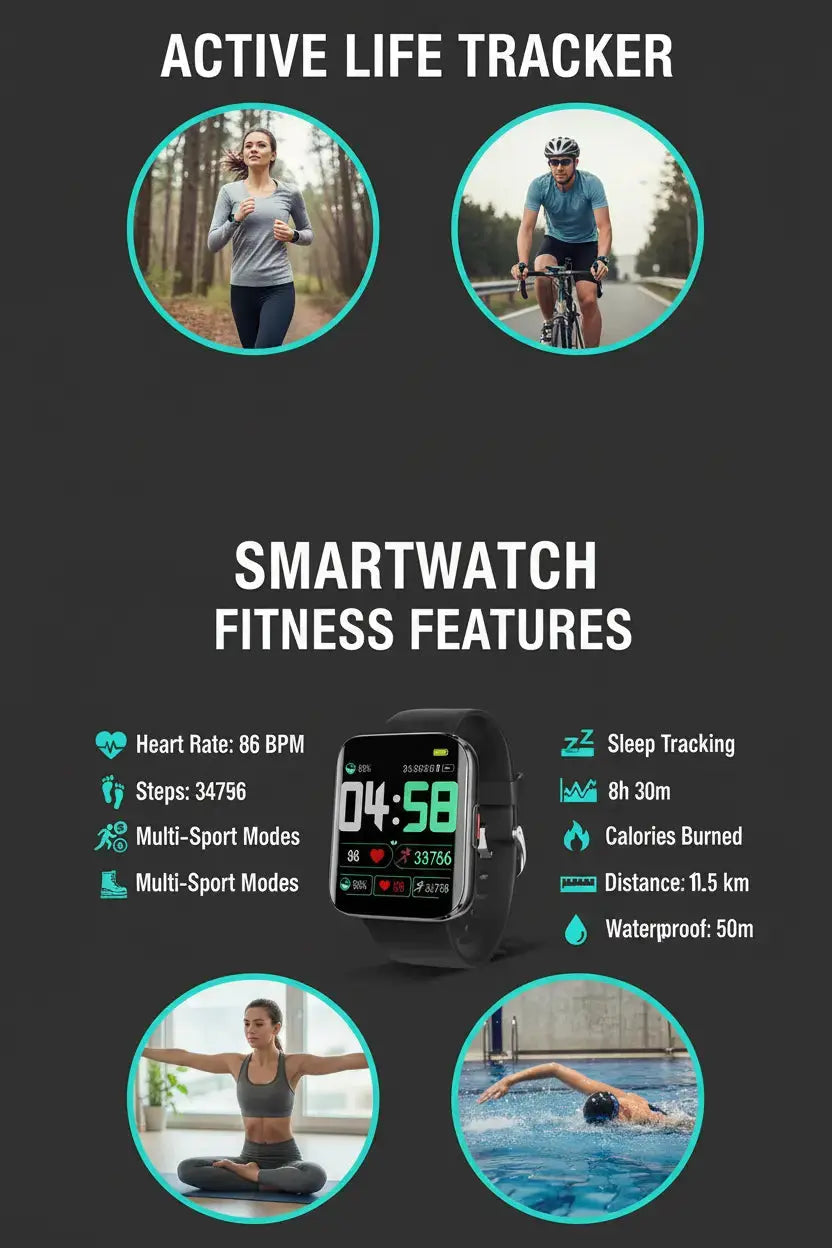 Cattle Herder Smart Watch for Android Phones Smart Watch for Men Women 1.69" Curved Screen Smartwatch Waterproof Fitness Tracker Fitness Watches (Black/Blue) The Blue Coil