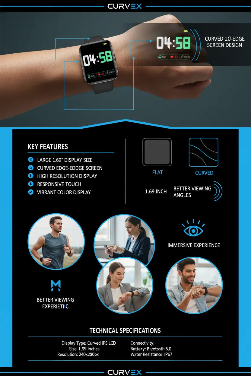 Cattle Herder Smart Watch for Android Phones Smart Watch for Men Women 1.69" Curved Screen Smartwatch Waterproof Fitness Tracker Fitness Watches (Black/Blue)