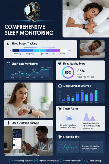 FILIEKEU Men Smart Watch for Android iOS Bluetooth Calls Voice Chat with Heart Rate/Sleep Monitor Fitness Tracker 1.3" Full Touch Screen IP67 Waterproof Stainless Steel Activity Tracker for Men