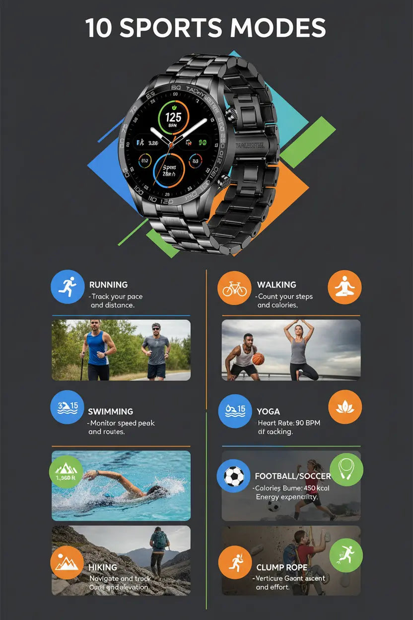 FILIEKEU Men Smart Watch for Android iOS Bluetooth Calls Voice Chat with Heart Rate/Sleep Monitor Fitness Tracker 1.3" Full Touch Screen IP67 Waterproof Stainless Steel Activity Tracker for Men