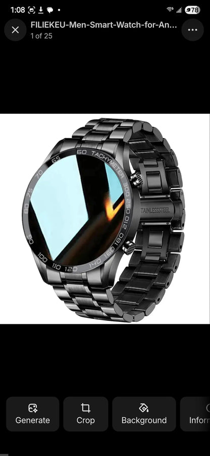 FILIEKEU Men Smart Watch for Android iOS Bluetooth Calls Voice Chat with Heart Rate/Sleep Monitor Fitness Tracker 1.3" Full Touch Screen IP67 Waterproof Stainless Steel Activity Tracker for Men