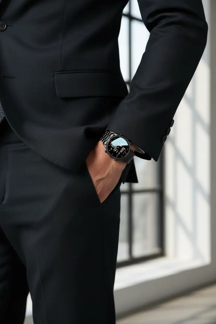 FILIEKEU Men Smart Watch for Android iOS Bluetooth Calls Voice Chat with Heart Rate/Sleep Monitor Fitness Tracker 1.3" Full Touch Screen IP67 Waterproof Stainless Steel Activity Tracker for Men