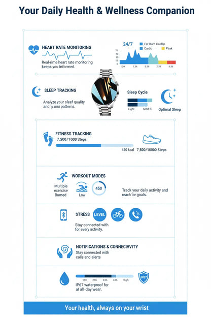 FILIEKEU Men Women Smart Watch Bluetooth Calls Heart Rate Sleep Monitor Steps Mens Smart Watch IP67 Waterproof Fitness Tracker Casual Silver Stainless Steel Smart Watches for Android iOS