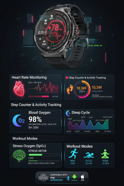 FILIEKEU Women Men Smart Watch Bluetooth Calls IP68 Waterproof Sport Fitness Tracker 1.85" HD Touch Screen Black Stainless Steel Smart Watches for Android iOS