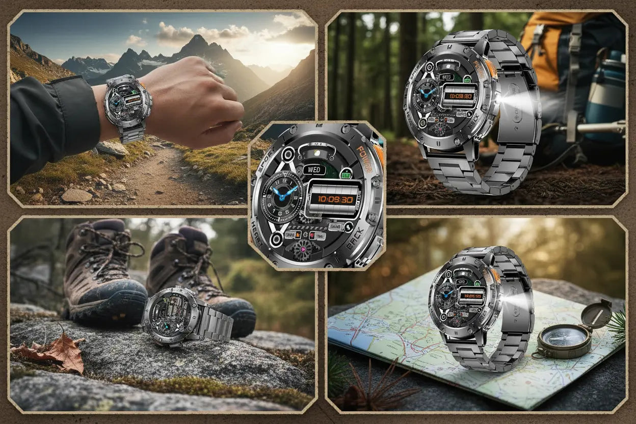 FOXBOX Military Smart Watch for Men with Flashlight The Blue Coil