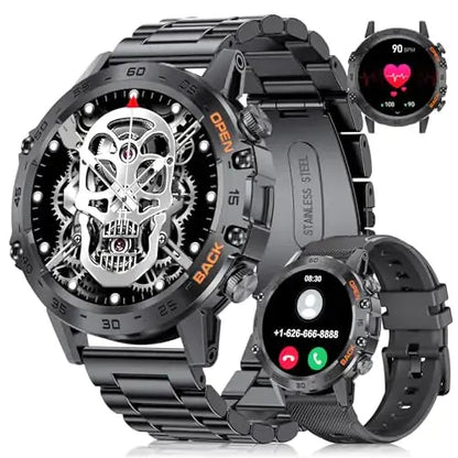 FOXBOX Smart Watch for Men Answer/Make Call for Android iOS 400mAh Military Smartwatch Heart Rate Blood Oxygen Sleep Monitor Step Counter 2 Straps1.39" HD Waterproof Outdoor Smart Watches Black