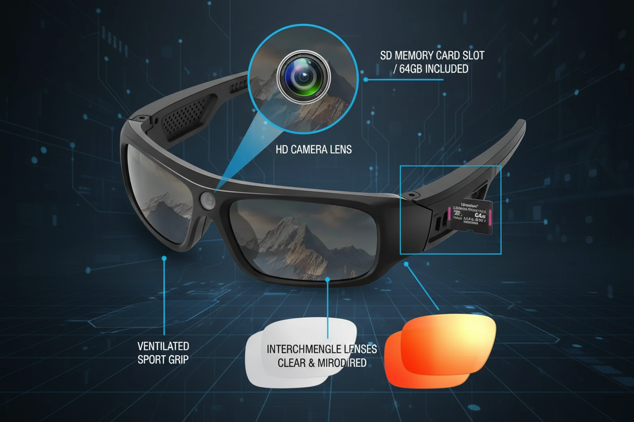 FlyGift 4K 2160P FHD Sports & Action Video Camera Sunglasses The Blue Coil