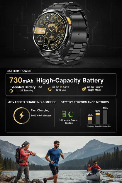 Foxhawk Military Smart Watch for Men with LED Flashlight 1.85” Rugged Smart Watch 730mAh Battery 114 Sports Modes Fitness Watch Heart Rate Sleep Tracker Tactical Smartwatch for iOS Android