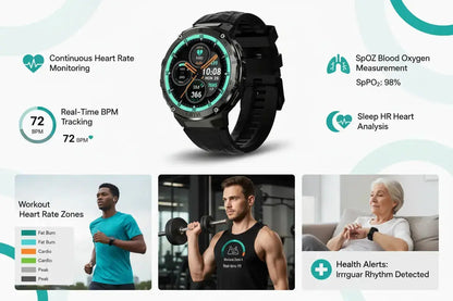 Gloryfit Smart Watch for Men Women 1.43" AMOLED Fitness Tracker 50M Waterproof Sport Watch with Heart Rate/SpO2/Sleep Monitor/Pedometer 480mAh Military Smartwatch(Answer/Dial Call) for Android iOS The Blue Coil