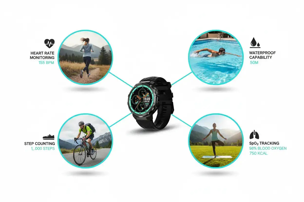 Gloryfit Smart Watch for Men Women 1.43" AMOLED Fitness Tracker 50M Waterproof Sport Watch with Heart Rate/SpO2/Sleep Monitor/Pedometer 480mAh Military Smartwatch(Answer/Dial Call) for Android iOS The Blue Coil