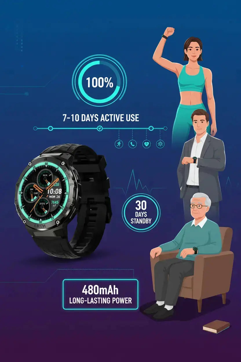 Gloryfit Smart Watch for Men Women 1.43" AMOLED Fitness Tracker 50M Waterproof Sport Watch with Heart Rate/SpO2/Sleep Monitor/Pedometer 480mAh Military Smartwatch(Answer/Dial Call) for Android iOS The Blue Coil