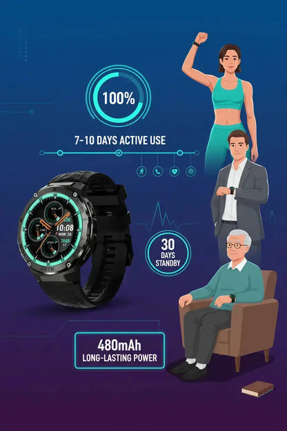 Gloryfit Smart Watch for Men Women 1.43" AMOLED Fitness Tracker 50M Waterproof Sport Watch with Heart Rate/SpO2/Sleep Monitor/Pedometer 480mAh Military Smartwatch(Answer/Dial Call) for Android iOS The Blue Coil