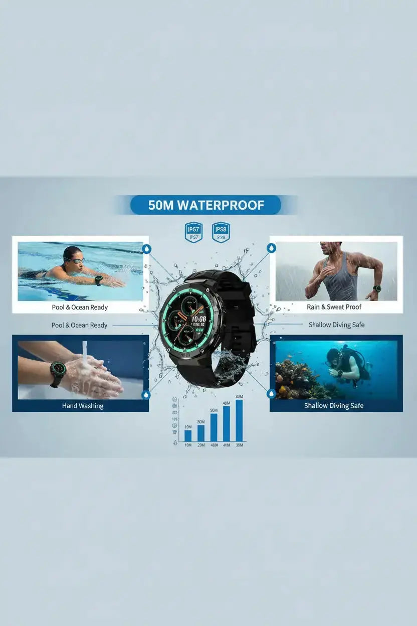 Gloryfit Smart Watch for Men Women 1.43" AMOLED Fitness Tracker 50M Waterproof Sport Watch with Heart Rate/SpO2/Sleep Monitor/Pedometer 480mAh Military Smartwatch(Answer/Dial Call) for Android iOS The Blue Coil