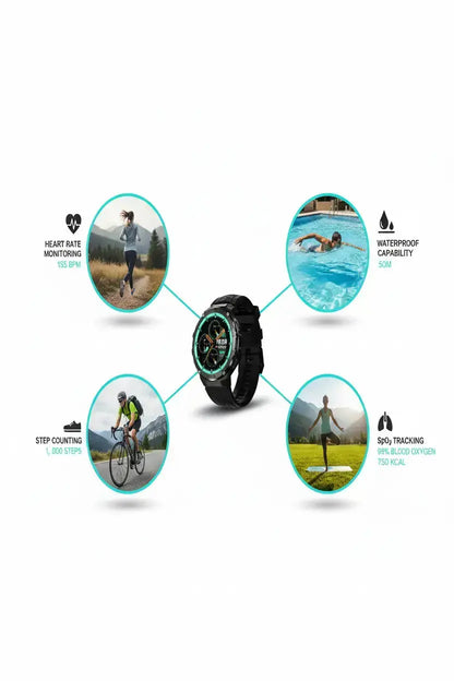 Gloryfit Smart Watch for Men Women 1.43" AMOLED Fitness Tracker 50M Waterproof Sport Watch with Heart Rate/SpO2/Sleep Monitor/Pedometer 480mAh Military Smartwatch(Answer/Dial Call) for Android iOS The Blue Coil