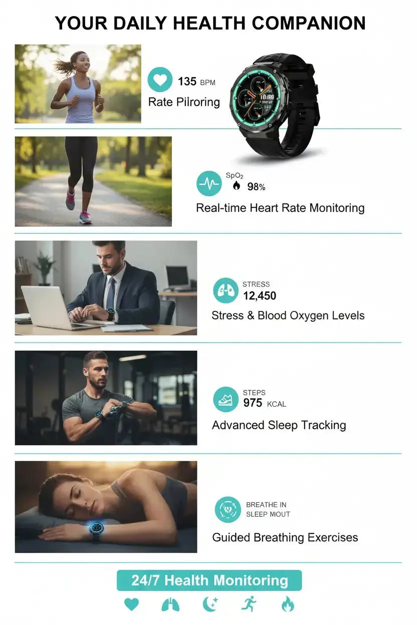 Gloryfit Smart Watch for Men Women 1.43" AMOLED Fitness Tracker 50M Waterproof Sport Watch with Heart Rate/SpO2/Sleep Monitor/Pedometer 480mAh Military Smartwatch(Answer/Dial Call) for Android iOS The Blue Coil