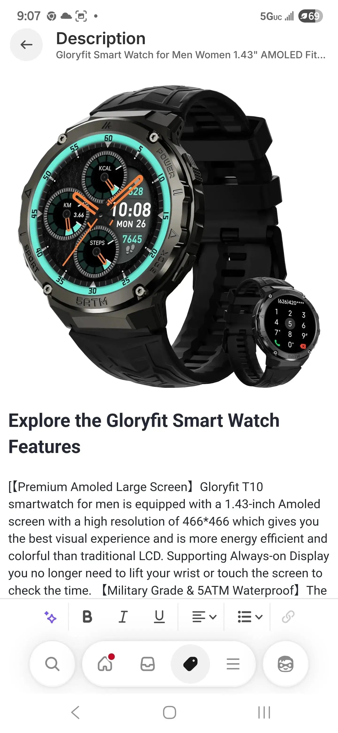 Gloryfit Smart Watch for Men Women 1.43" AMOLED Fitness Tracker 50M Waterproof Sport Watch with Heart Rate/SpO2/Sleep Monitor/Pedometer 480mAh Military Smartwatch(Answer/Dial Call) for Android iOS The Blue Coil