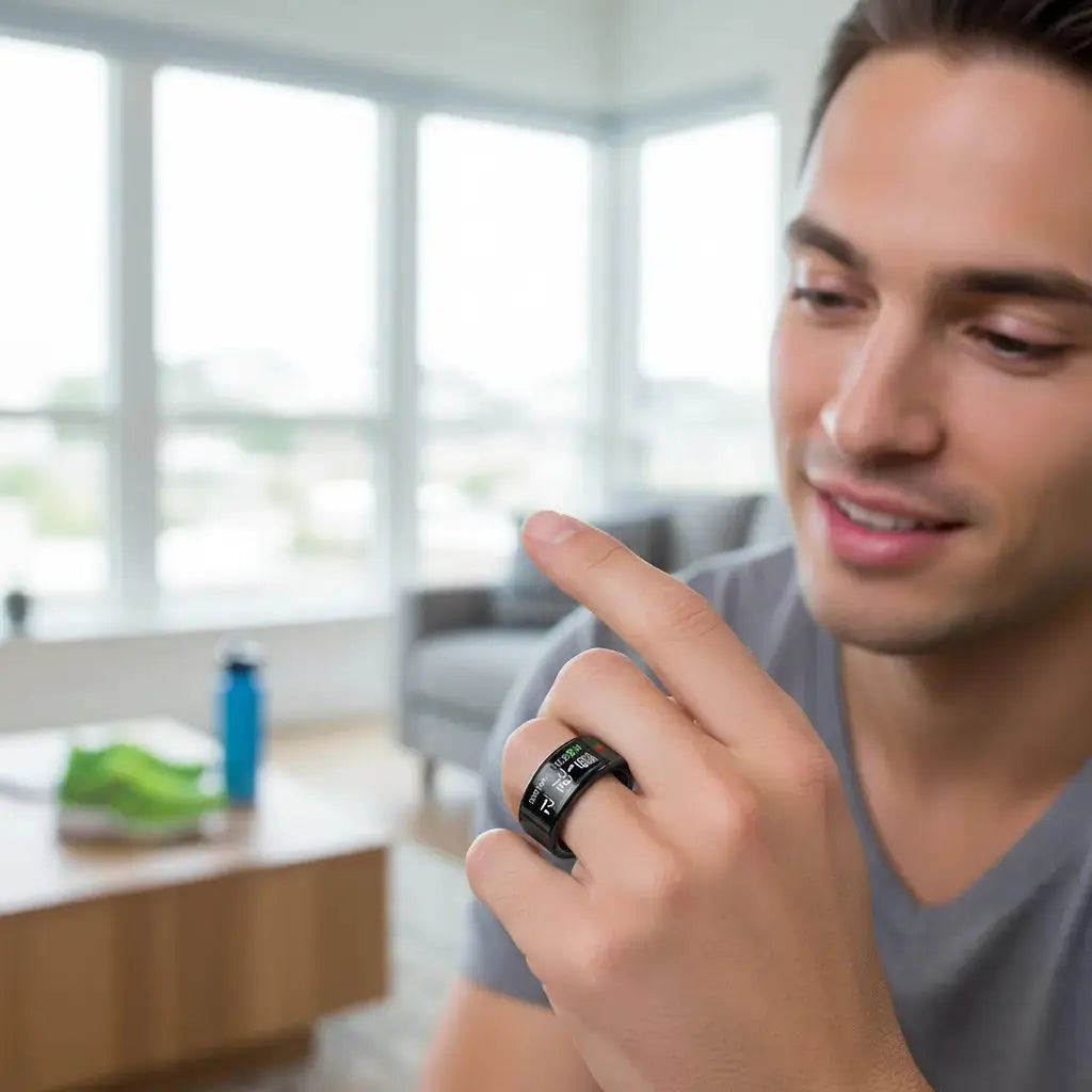 Gwenland Smart Ring Health Ring - Smart Rings for Women Men Fitness Tracker Ring with LED Display Screen Sleep Tracker Ring Compatible with iOS/Android Activity Tracker/Heart Rate/SpO2/Sleep/Step - The Blue Coil Smart Ring 