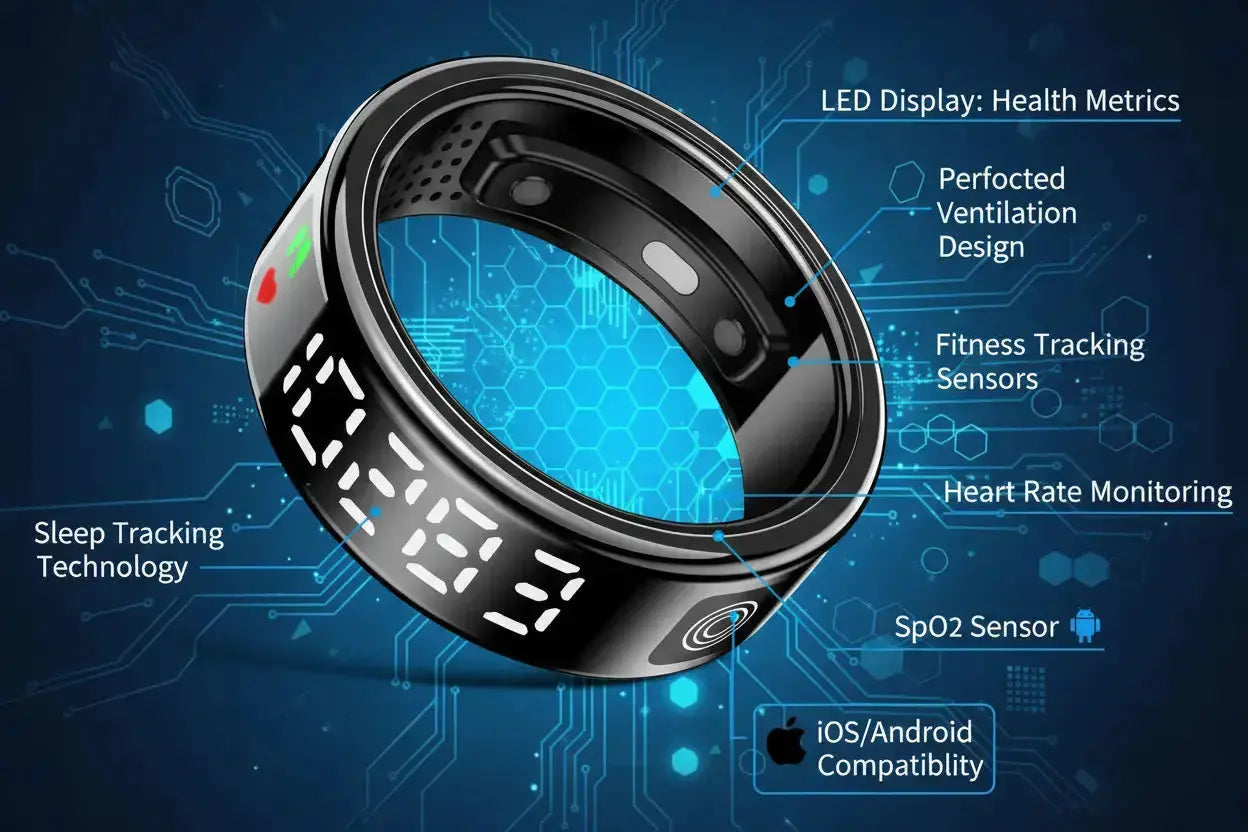Gwenland Smart Ring Health Ring - Smart Rings for Women Men Fitness Tracker Ring with LED Display Screen Sleep Tracker Ring Compatible with iOS/Android Activity Tracker/Heart Rate/SpO2/Sleep/Step The Blue Coil