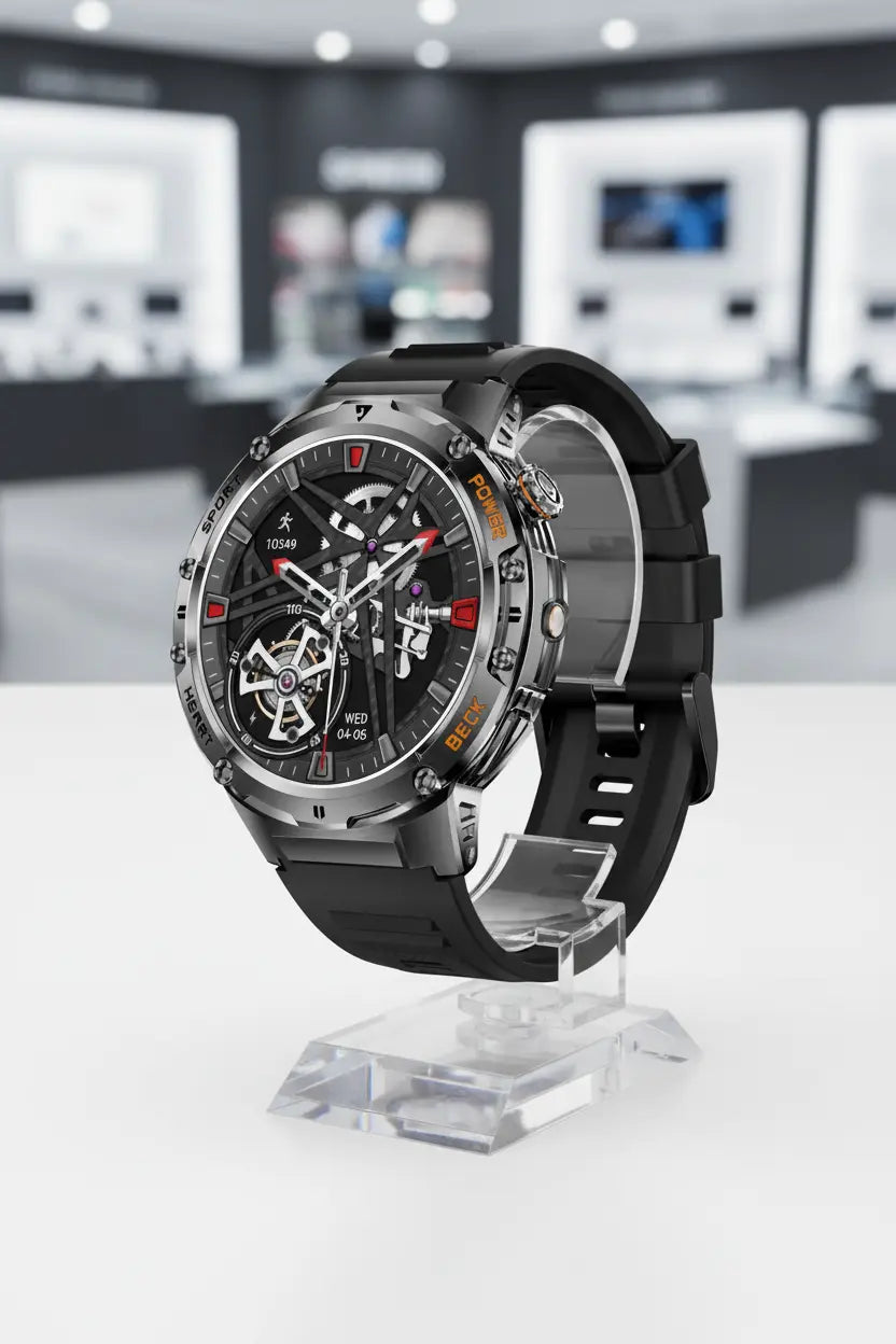 HIRREO Military Smart Watch for Men Flashlight 100+ Sports Modes Fitness Tracker Smartwatch 1.43 AMOLED Display 5ATM Waterproof Heart Rate/Sleep Monitor Mens Smart Watches for Android iOS