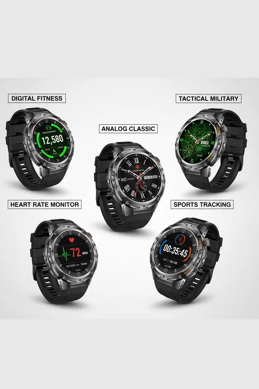 HIRREO Military Smart Watch for Men Flashlight 100+ Sports Modes Fitness Tracker Smartwatch 1.43 AMOLED Display 5ATM Waterproof Heart Rate/Sleep Monitor Mens Smart Watches for Android iOS