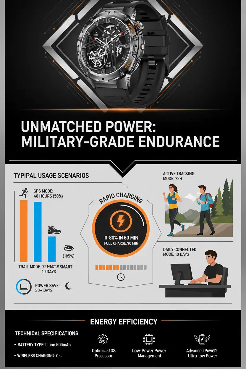 HIRREO Military Smart Watch for Men Flashlight 100+ Sports Modes Fitness Tracker Smartwatch 1.43 AMOLED Display 5ATM Waterproof Heart Rate/Sleep Monitor Mens Smart Watches for Android iOS