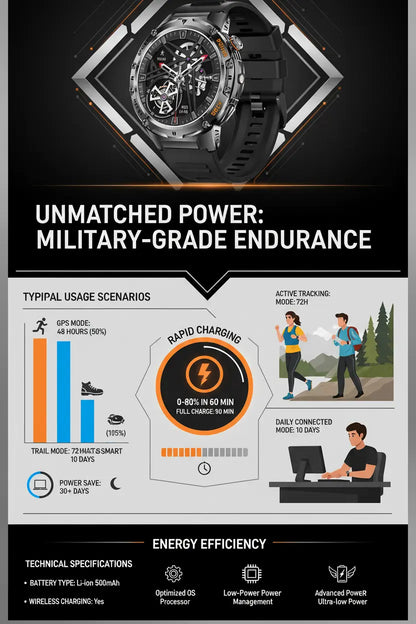 HIRREO Military Smart Watch for Men Flashlight 100+ Sports Modes Fitness Tracker Smartwatch 1.43 AMOLED Display 5ATM Waterproof Heart Rate/Sleep Monitor Mens Smart Watches for Android iOS