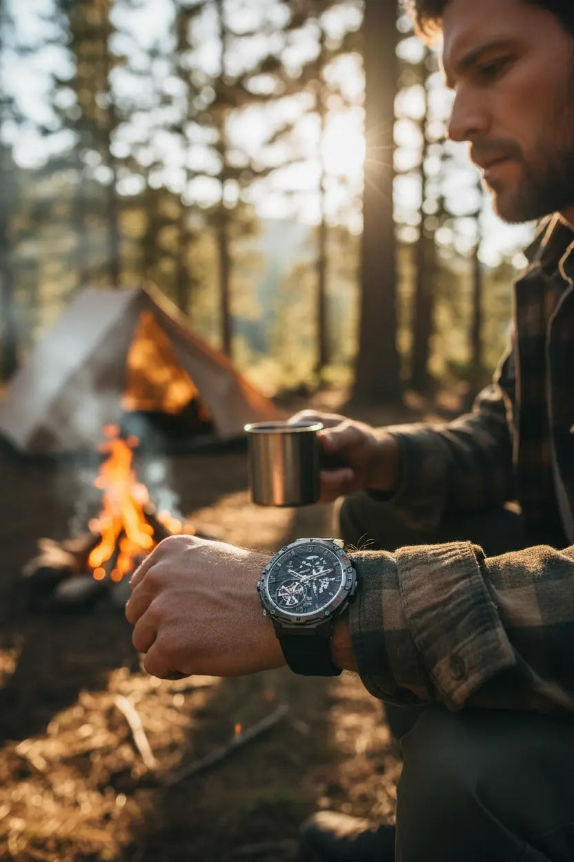 HIRREO Military Smart Watch for Men Flashlight 100+ Sports Modes Fitness Tracker Smartwatch 1.43 AMOLED Display 5ATM Waterproof Heart Rate/Sleep Monitor Mens Smart Watches for Android iOS