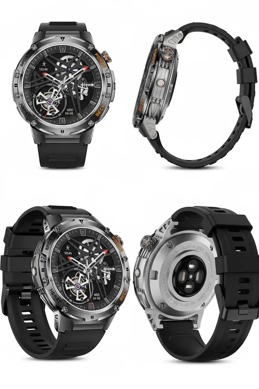 HIRREO Military Smart Watch for Men Flashlight 100+ Sports Modes Fitness Tracker Smartwatch 1.43 AMOLED Display 5ATM Waterproof Heart Rate/Sleep Monitor Mens Smart Watches for Android iOS