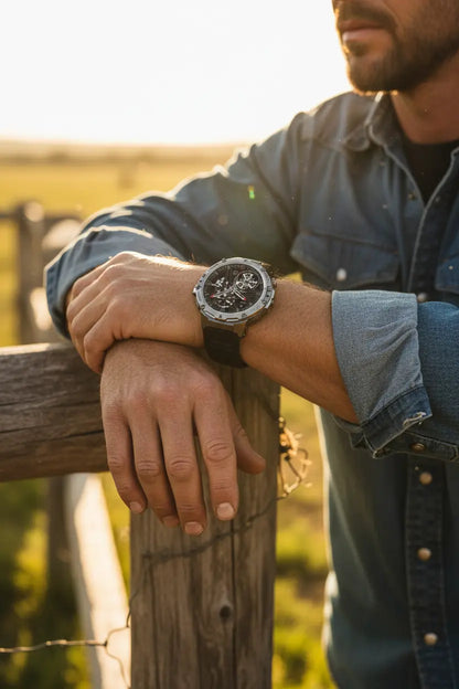 HIRREO Military Smart Watch for Men Flashlight 100+ Sports Modes Fitness Tracker Smartwatch 1.43 AMOLED Display 5ATM Waterproof Heart Rate/Sleep Monitor Mens Smart Watches for Android iOS