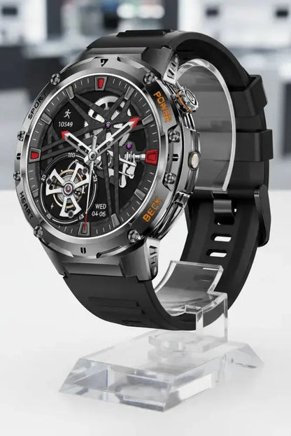 HIRREO Military Smart Watch for Men Flashlight 100+ Sports Modes Fitness Tracker Smartwatch 1.43 AMOLED Display 5ATM Waterproof Heart Rate/Sleep Monitor Mens Smart Watches for Android iOS