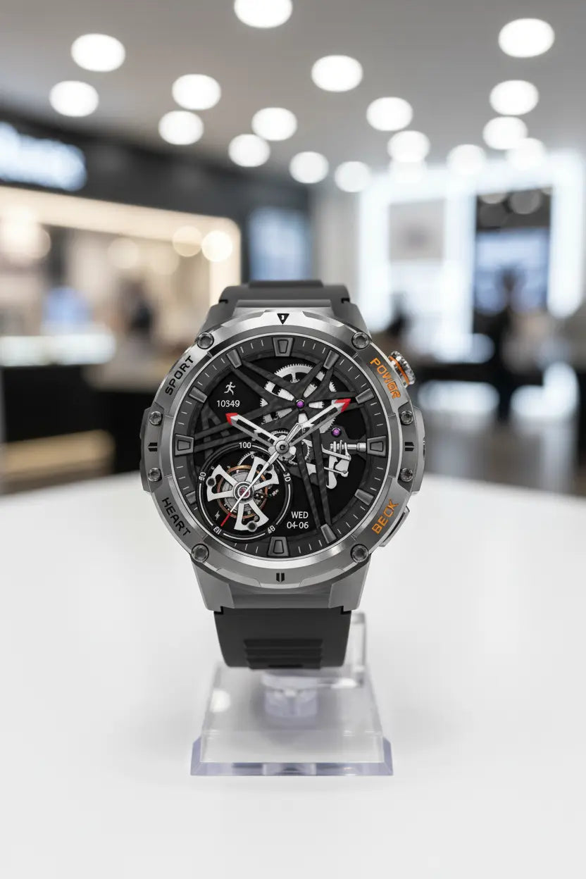 HIRREO Military Smart Watch for Men Flashlight 100+ Sports Modes Fitness Tracker Smartwatch 1.43 AMOLED Display 5ATM Waterproof Heart Rate/Sleep Monitor Mens Smart Watches for Android iOS