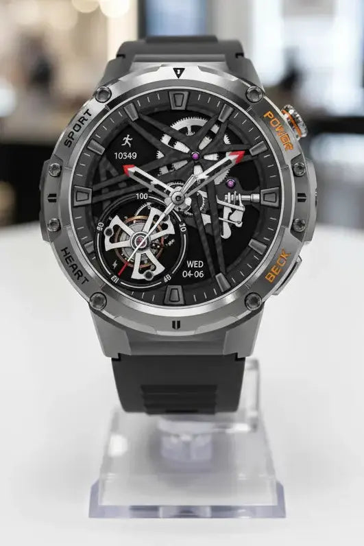 HIRREO Military Smart Watch for Men Flashlight 100+ Sports Modes Fitness Tracker Smartwatch 1.43 AMOLED Display 5ATM Waterproof Heart Rate/Sleep Monitor Mens Smart Watches for Android iOS