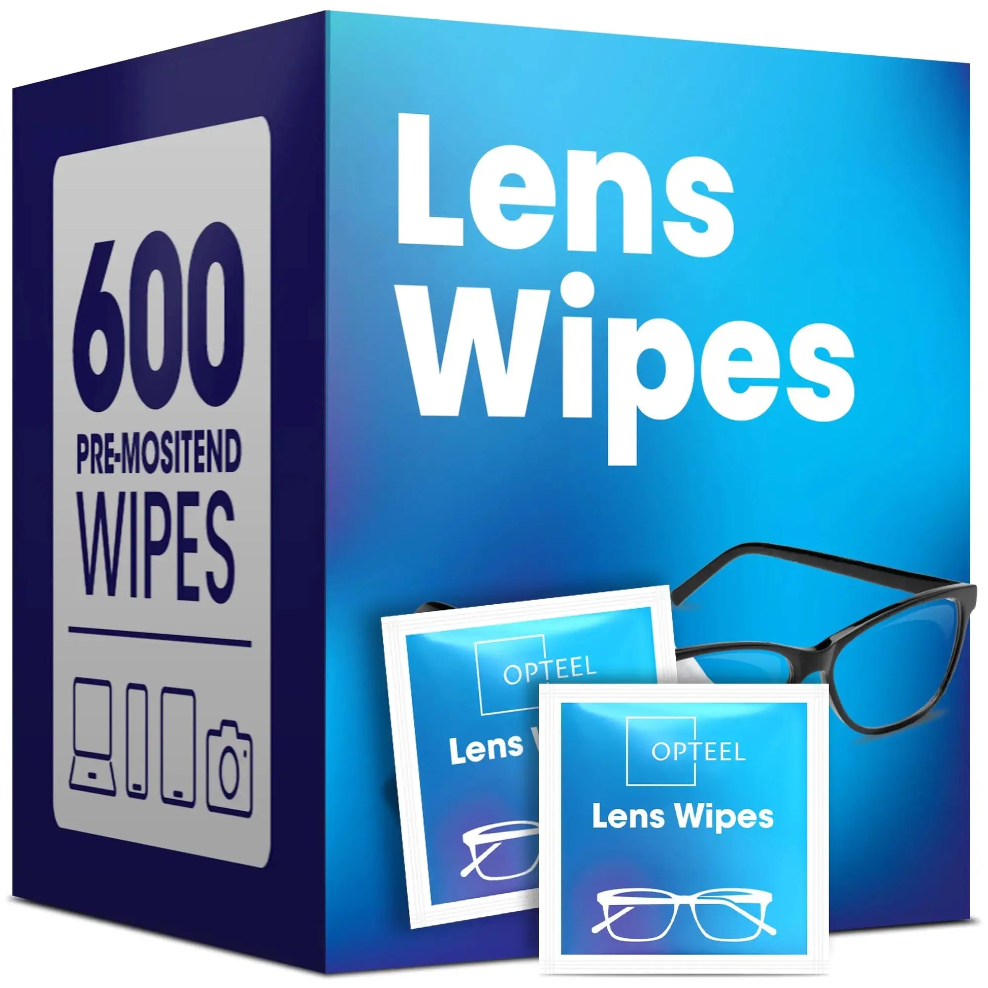 Lens Wipes for Eyeglasses - Pre-moistened Eyeglass Lens Cleaning Wipes - 600 Lens Wipes Individually Wrapped Scratch-Free Streak-Free Eye Glasses Wipes Lens Cleaner for Sunglass & Camera Lens The Blue Coil