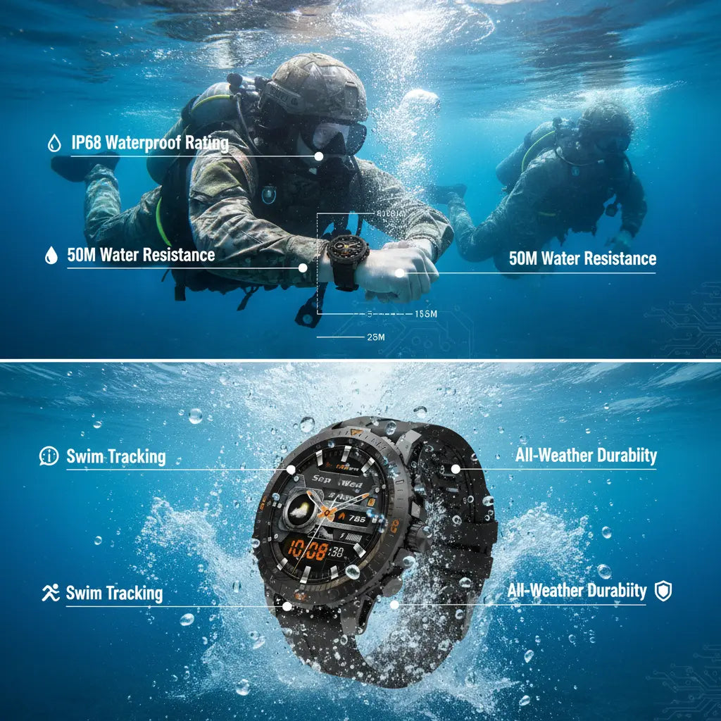 Military Smart Watch for Men - 1.46 AMOLED/500mAh Fitness Tracker The Blue Coil