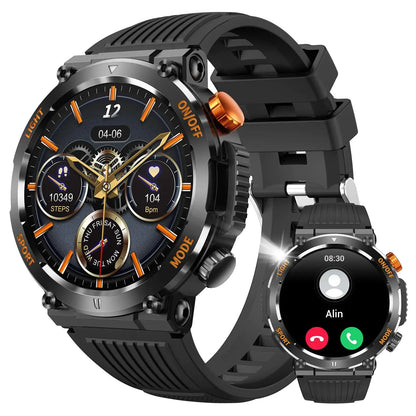 Military Smart Watch for Men Answer/Make Call Outdoor Waterproof Tactical Sports Smartwatch with LED Flashlight Compass Heart Rate Sleep Monitor Fitness Tracker Watches for iPhone Android Phone