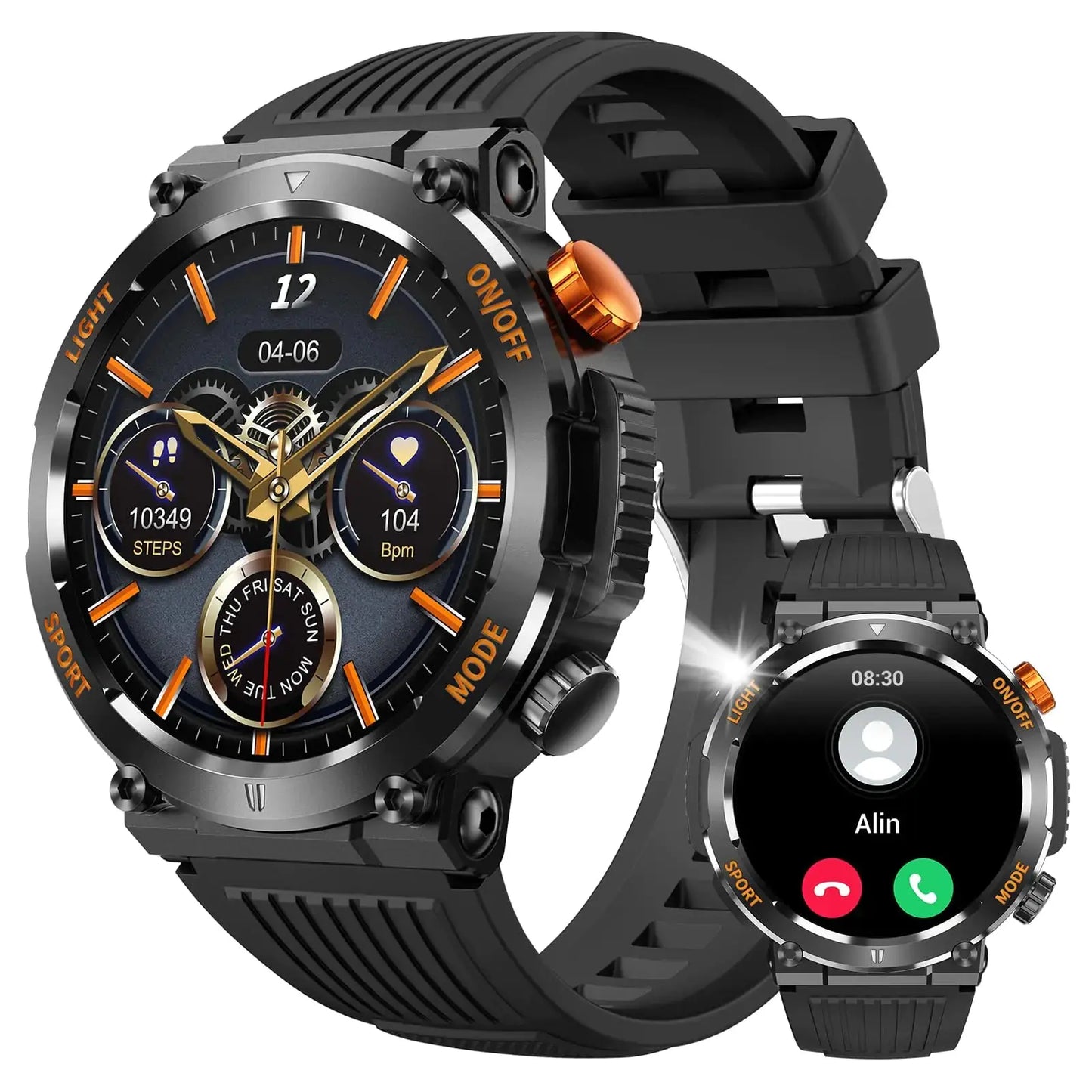 Military Smart Watch for Men Answer/Make Call Outdoor Waterproof Tactical Sports Smartwatch with LED Flashlight Compass Heart Rate Sleep Monitor Fitness Tracker Watches for iPhone Android Phone