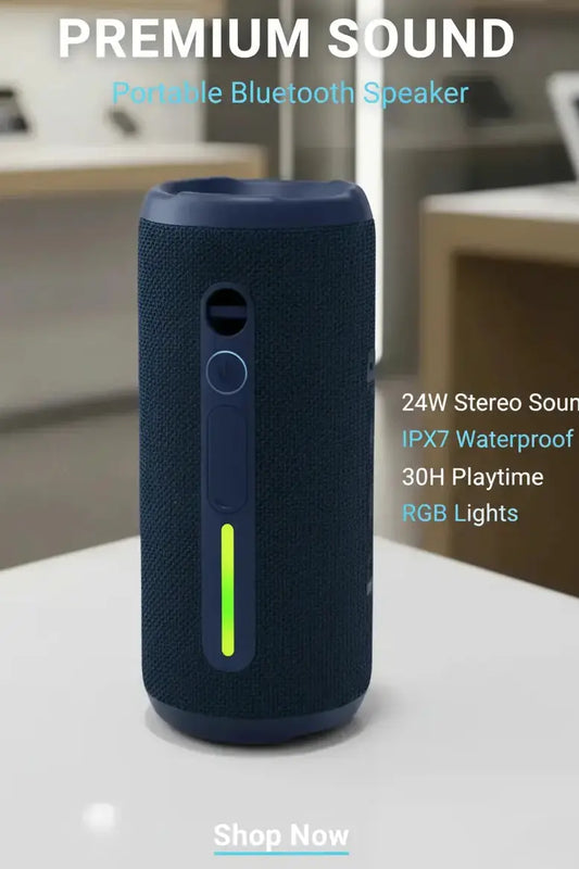 Portable Bluetooth Speaker IPX7 Waterproof Wireless Speaker with 24W Stereo Sound Active Extra Bass Bluetooth 5.3 RGB Lights Dual Pairing Up to 30H Playtime for Home Outdoor Party (Blue)