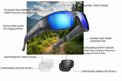 OhO Camera Glasses4K Pro 24M Resolution H.265 Smart Glasses with Built-in 128GB MemoryUV400 Sunglasses for Outdoor Sport The Blue Coil