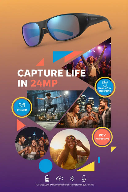 OhO Camera Glasses4K Pro 24M Resolution H.265 Smart Glasses with Built-in 128GB MemoryUV400 Sunglasses for Outdoor Sport