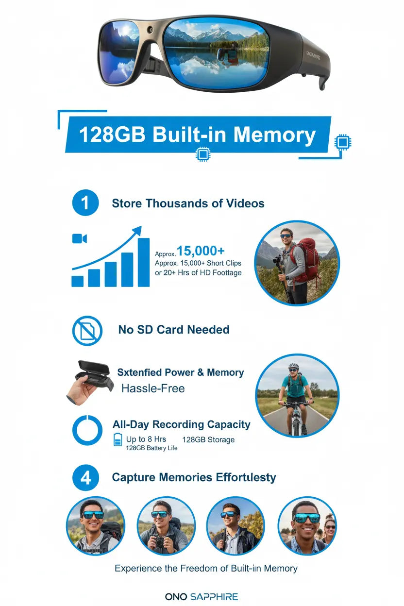 OhO Camera Glasses4K Pro 24M Resolution H.265 Smart Glasses with Built-in 128GB MemoryUV400 Sunglasses for Outdoor Sport